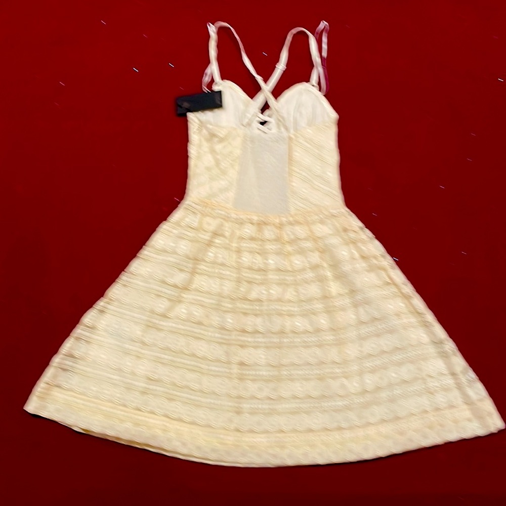 Guess Ivory White Lace Linear Dot Dress Smocked Back Mini V Neck Cotton 2 NWT - Picture 6 of 12